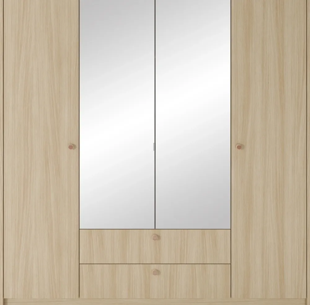 Meble Młodzieżowe|Zestawy Mebli Do Sypialni>LASKI Szafa z lustrem 213 cm do sypialni VELMO z szufladami dąb barista