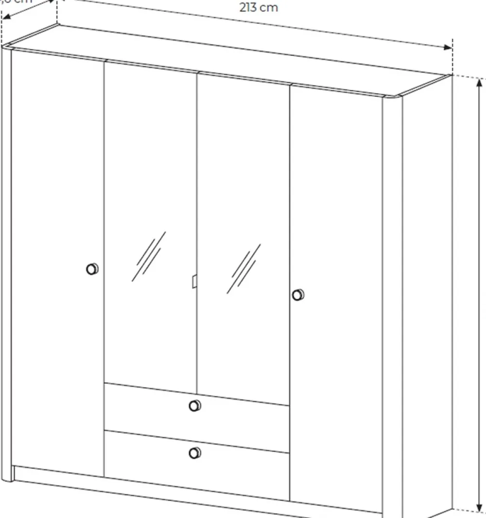 Meble Młodzieżowe|Zestawy Mebli Do Sypialni>LASKI Szafa z lustrem 213 cm do sypialni VELMO z szufladami dąb barista