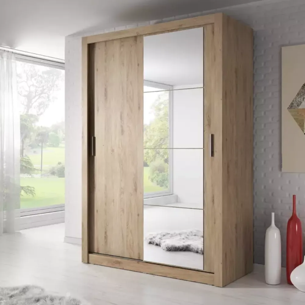 Zestawy Mebli Do Sypialni|Szafy Dwudrzwiowe>lenart. Szafa z lustrem 150 cm drzwi przesuwne półki drążek ARTI dąb shetland