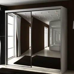 Szafy Dwudrzwiowe|Szafy Z Lustrem>KIER Szafa z lustrem 200 cm dwudrzwiowa przesuwna TARO biały