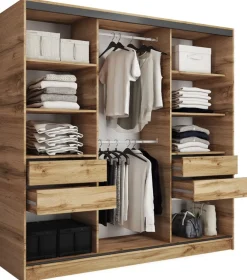 Zestawy Mebli Do Przedpokoju|Szafy Trzydrzwiowe>BROMARKT Szafa z lustrem 200 cm LOFT dąb wotan