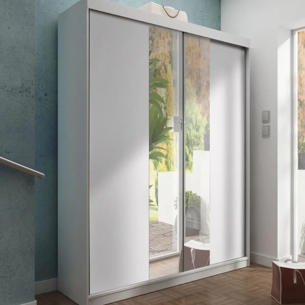 Szafy Dwudrzwiowe|Szafy Z Lustrem>KIER Szafa z lustrem 150 cm przesuwna dwudrzwiowa TARO biały