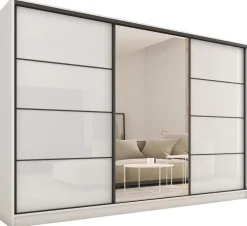 Zestawy Mebli Do Przedpokoju|Szafy Do Przedpokoju>BROMARKT Szafa z lustrem biała połysk 280 cm LOFT biały połysk