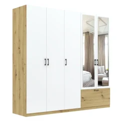 Szafy Otwierane|Szafy Z Lustrem>INTER MEBLE Szafa z lustrem 225cm na ubrania do sypialni ARLENE dąb artisan