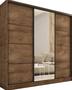 Zestawy Mebli Do Przedpokoju|Szafy Trzydrzwiowe>BROMARKT Szafa z lustrem 180 cm LOFT dąb lefkas