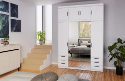 Meble Dla Dzieci|Zestawy Mebli Do Przedpokoju></noscript>Lempert Szafa z lustrem do garderoby 176 cm i nadstawka KUBA biały