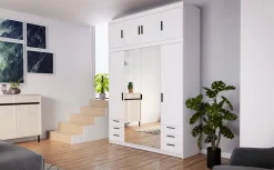 Meble Dla Dzieci|Zestawy Mebli Do Przedpokoju></noscript>Lempert Szafa z lustrem do garderoby 176 cm i nadstawka KUBA biały