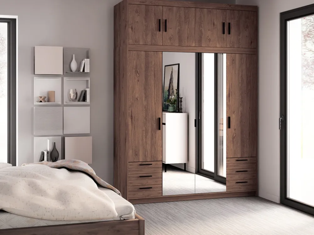 Meble Dla Dzieci|Zestawy Mebli Do Przedpokoju>Lempert Szafa z lustrem do garderoby 176 cm i nadstawka KUBA dąb lefkas