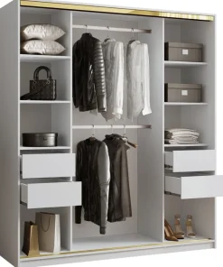 Zestawy Mebli Do Przedpokoju|Szafy Trzydrzwiowe>BROMARKT Szafa z lustrem do przedpokoju 180 cm GOLD NEW biała biały