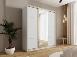 Zestawy Mebli Do Przedpokoju|Szafy Trzydrzwiowe></noscript>BROMARKT Szafa z lustrem do przedpokoju 180 cm GOLD NEW biała biały