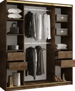 Zestawy Mebli Do Przedpokoju|Szafy Trzydrzwiowe>BROMARKT Szafa z lustrem do sypialni 180 cm GOLD NEW dąb lefkas