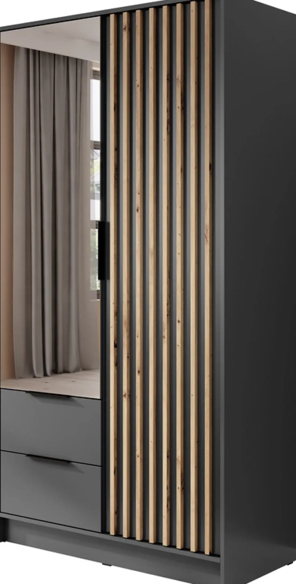 Meble Młodzieżowe|Zestawy Mebli Do Przedpokoju>PIASKI Szafa z lustrem grafit KELLY