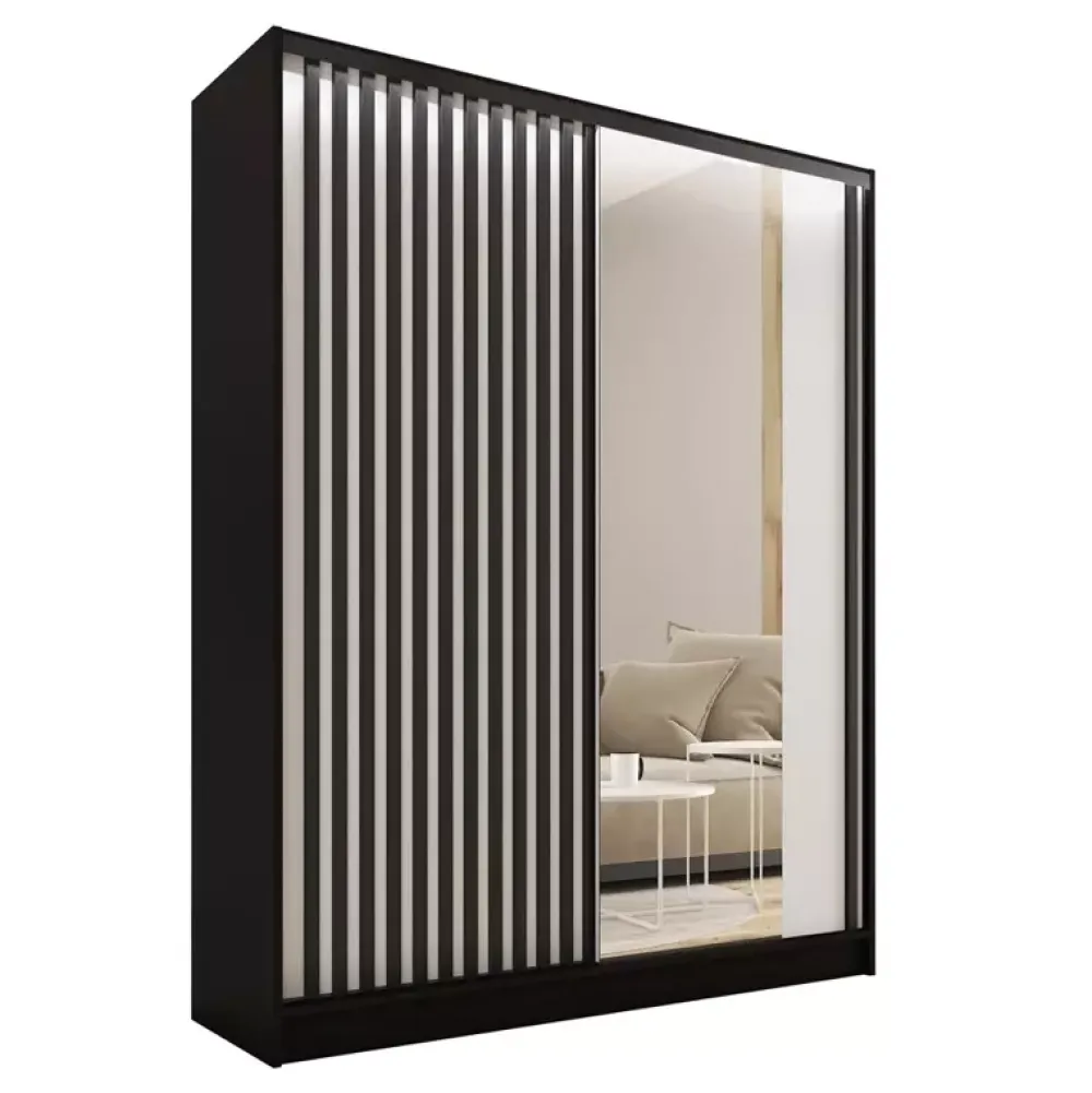 Zestawy Mebli Do Przedpokoju|Szafy Trzydrzwiowe>BROMARKT Szafa z lustrem i lamelami 150 cm LAMEL 3D