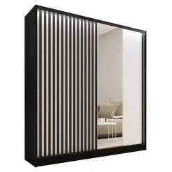 Zestawy Mebli Do Przedpokoju|Szafy Trzydrzwiowe>BROMARKT Szafa z lustrem i lamelowymi drzwiami 180 cm LAMEL 3D