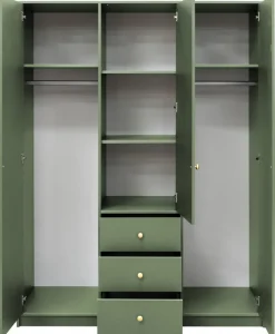 Meble Dla Dzieci|Zestawy Mebli Do Przedpokoju>Stolar Szafa z lustrem i półkami 150 cm SELMA z szufladami zielony