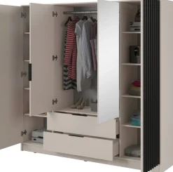 Meble Młodzieżowe|Zestawy Mebli Do Przedpokoju>PIASKI Szafa z lustrem i półkami 206 cm do sypialni KELLY kaszmir