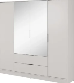 Szafy Do Przedpokoju|Szafy Do Salonu>PIASKI Szafa z lustrem i półkami do sypialni 206 cm KAMIS kaszmir
