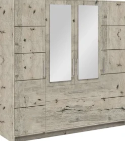 Meble Młodzieżowe|Zestawy Mebli Do Przedpokoju>Stolar Szafa z lustrem i półkami do sypialni 200 cm BILL szuflady dąb wellington