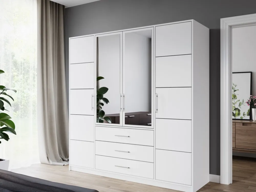 Meble Młodzieżowe|Zestawy Mebli Do Przedpokoju>Stolar Szafa z lustrem i półkami do sypialni 200 cm BILL szuflady dąb wellington