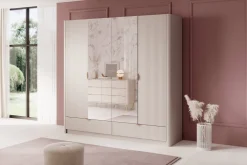 Zestawy Mebli Do Przedpokoju|Szafy Do Przedpokoju>LASKI Szafa z lustrem i szufladami do sypialni 213 cm beż LEONTE