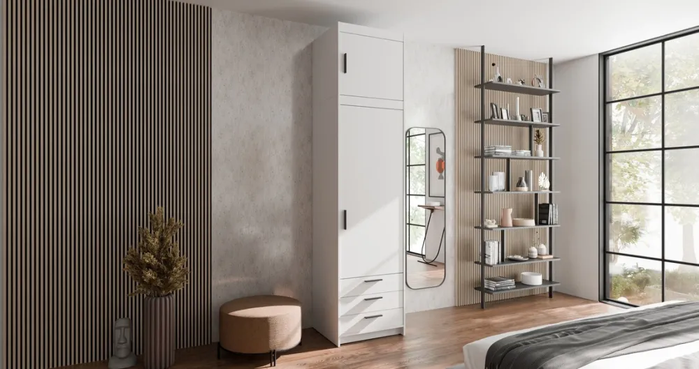 Zestawy Mebli Do Przedpokoju|Szafy Modułowe>Lempert Szafa z nadstawką biała 60 cm z półkami i szufladami KUBA biały