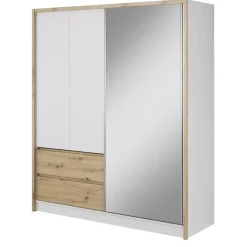 Szafy Z Lustrem|Szafy Przesuwne>PIASKI Szafa z szufladami 180 cm biały dąb artisan MALTA