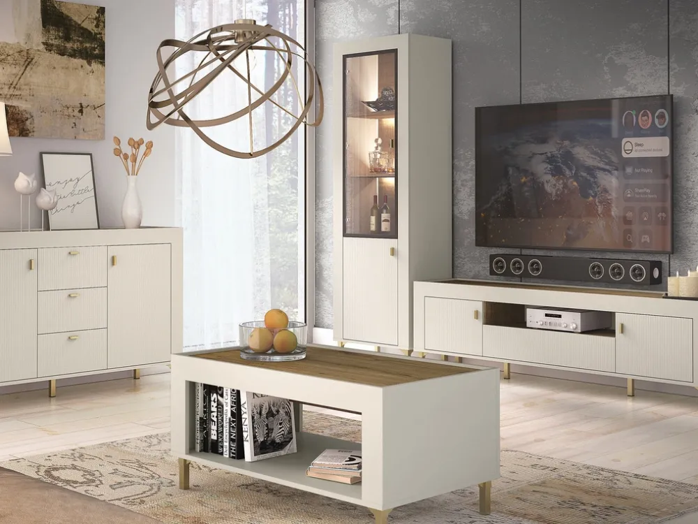 Zestawy Mebli Do Sypialni|Szafki Nocne>DOLMAR Szafka nocna do sypialni 48 cm z drzwiami MISTY cashmere kaszmir