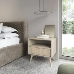 Zestawy Mebli Do Salonu|Szafki Nocne></noscript>PIASKI Szafka nocna z szufladą i wnęką FLOW jodełka scandi