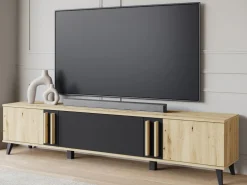 Zestawy Mebli Do Salonu|Szafki Rtv>BRATEX Szafka pod telewizor 180 cm HOMELY dąb artisan czarny grafit