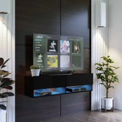 Zestawy Mebli Do Salonu|Szafki Rtv></noscript>BROMARKT Szafka pod telewizor połysk 140 cm QUAD czarny