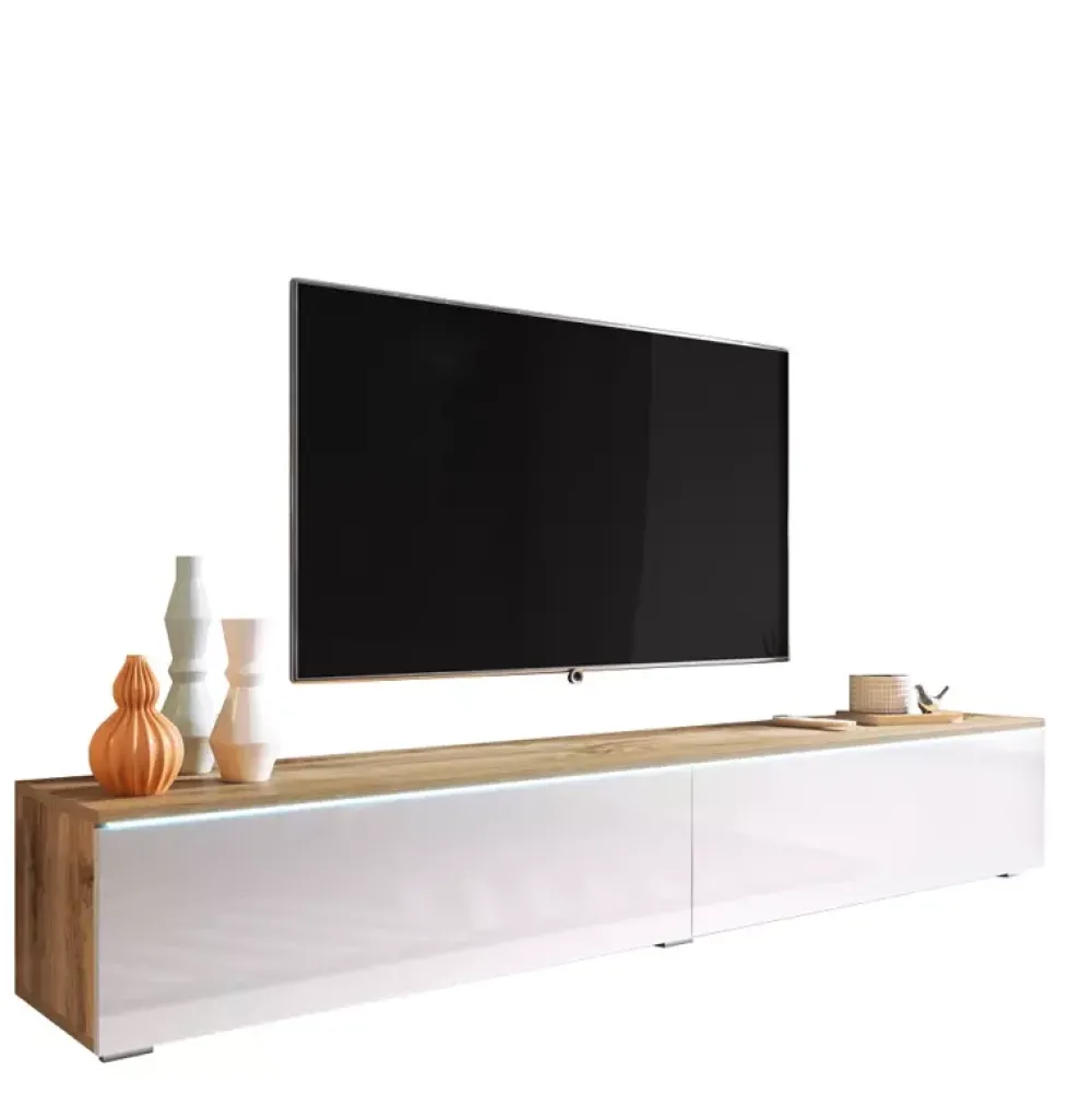 Szafki Rtv>BRATEX Szafka pod tv dąb wotan biały połysk 180 cm BROMI