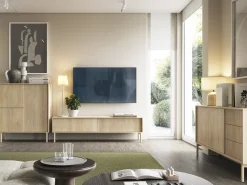 Zestawy Mebli Do Salonu|Szafki Rtv></noscript>LASKI Szafka RTV 187 cm do salonu TAMORIS z szafkami dąb cremona