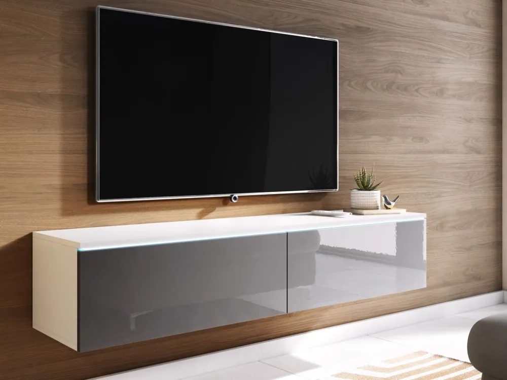 Szafki Rtv>BRATEX Szafka RTV 140 cm FAVIO biało szara pod telewizor