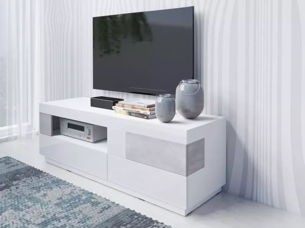 Szafki Rtv>Helvetia Szafka rtv 160 cm KOBE biały połysk i beton