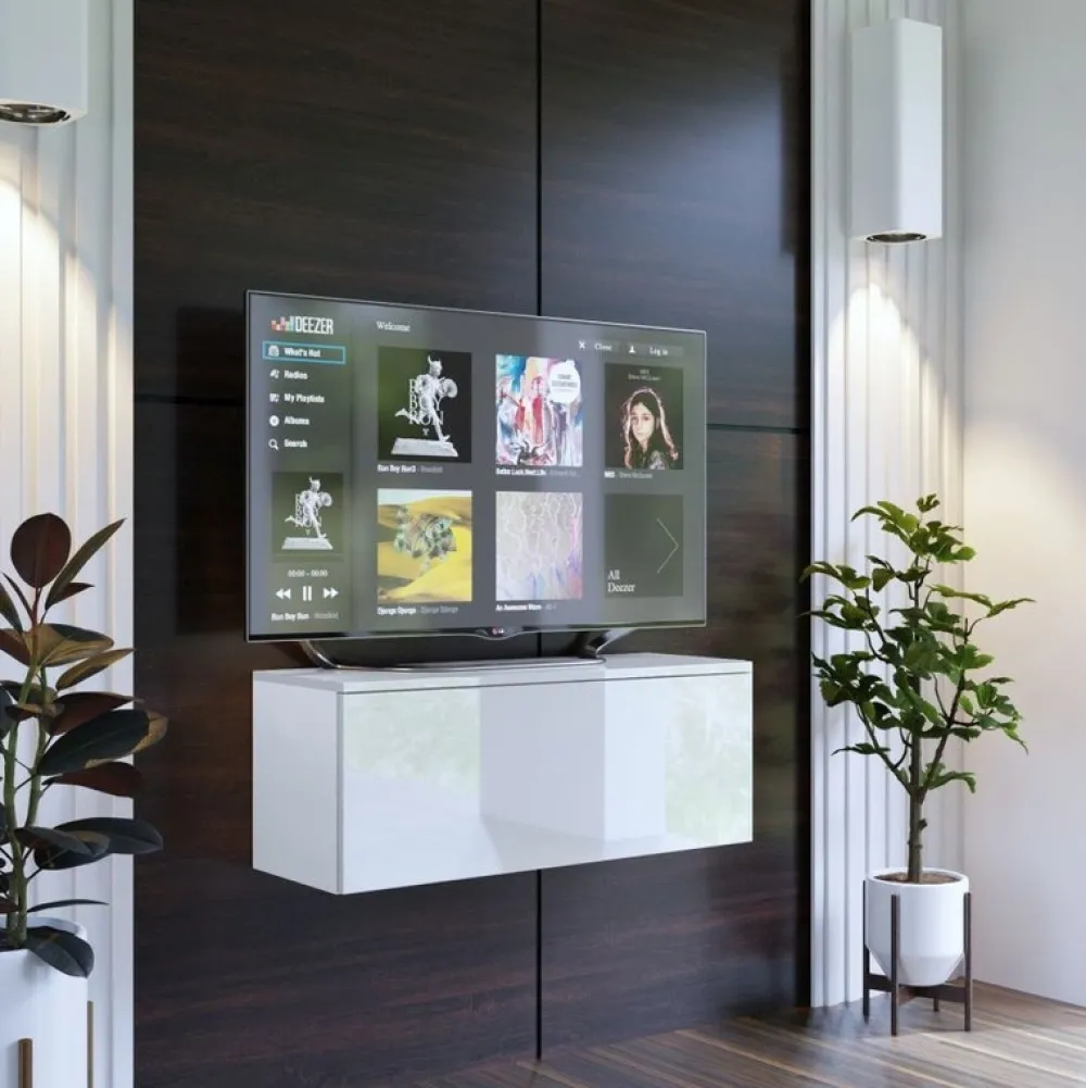 Zestawy Mebli Do Salonu|Szafki Rtv>BROMARKT Szafka RTV połysk 105 cm PREMIUM biały