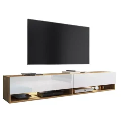 Szafki Rtv>BRATEX Szafka rtv dąb wotan biały połysk AROMA