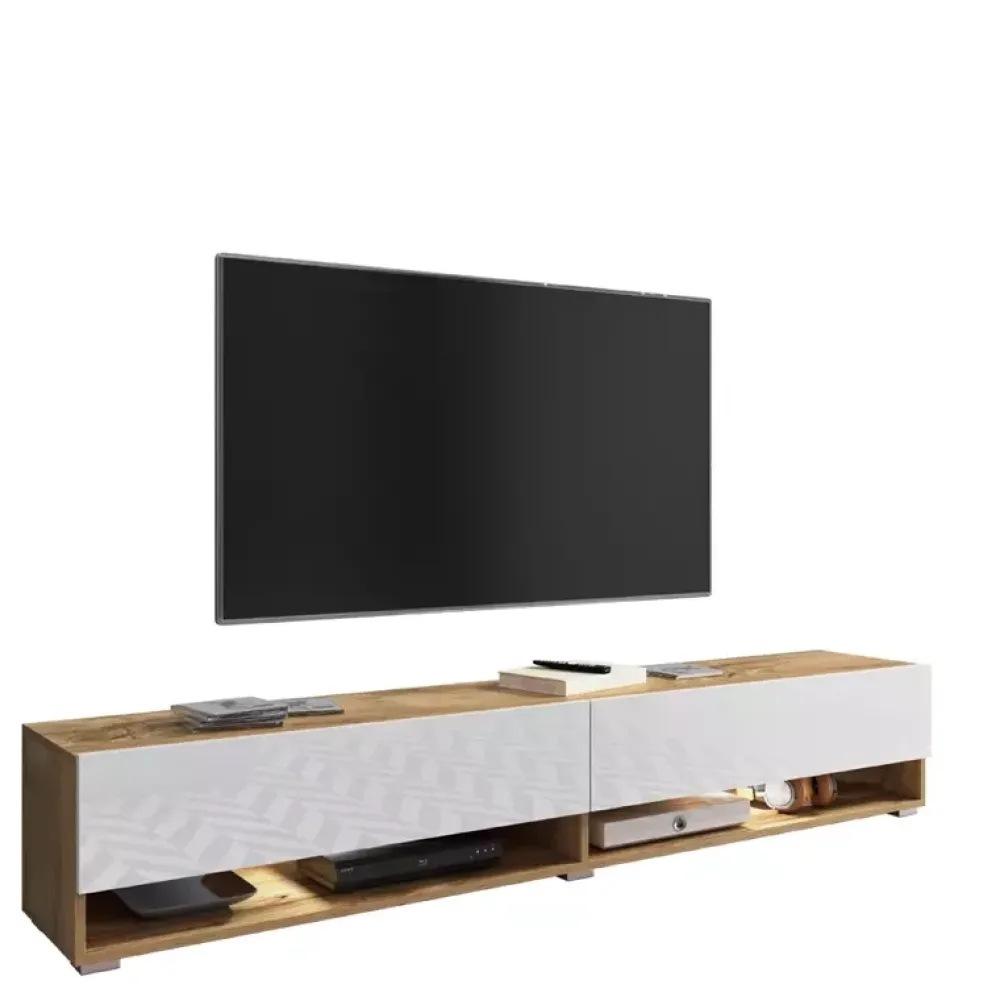 Szafki Rtv>BRATEX Szafka rtv dąb wotan biały połysk AROMA