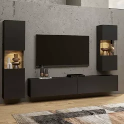 Zestawy Mebli Do Salonu|Szafki Rtv></noscript>Helvetia Szafka RTV do salonu 180 cm czarna AVENTELI