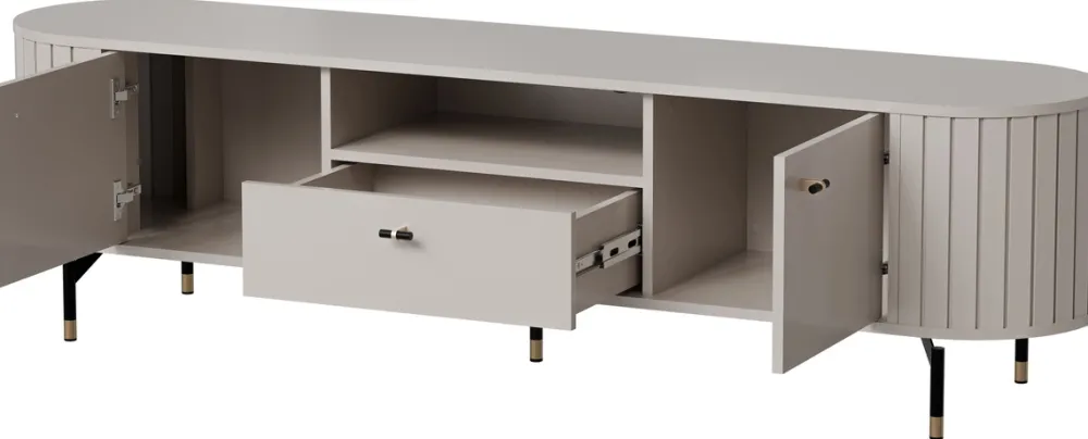 Szafki Rtv|Zestawy Mebli Do Salonu>DOLMAR Szafka RTV do salonu z zaokrąglonymi boczkami 180 cm ZELDA cashmere kaszmir