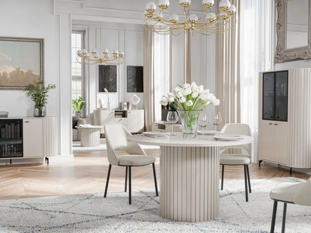 Szafki Rtv|Zestawy Mebli Do Salonu>DOLMAR Szafka RTV do salonu z zaokrąglonymi boczkami 180 cm ZELDA cashmere kaszmir