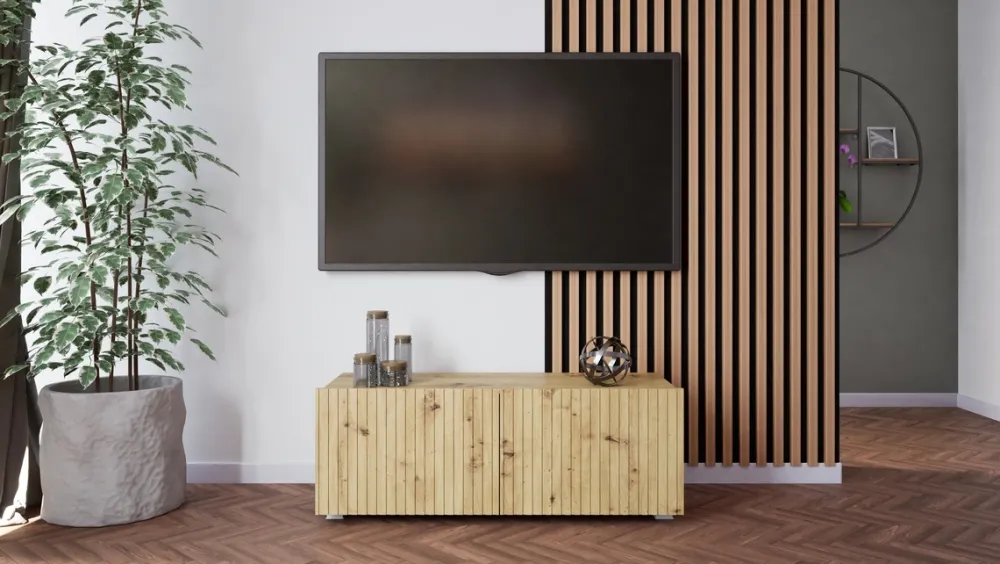 Szafki Rtv>GiB Meble Szafka RTV nowoczesna 100 cm z ryflowanymi frontami KORDIS dąb artisan