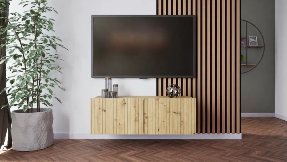 Szafki Rtv>GiB Meble Szafka RTV nowoczesna 100 cm z ryflowanymi frontami KORDIS dąb artisan