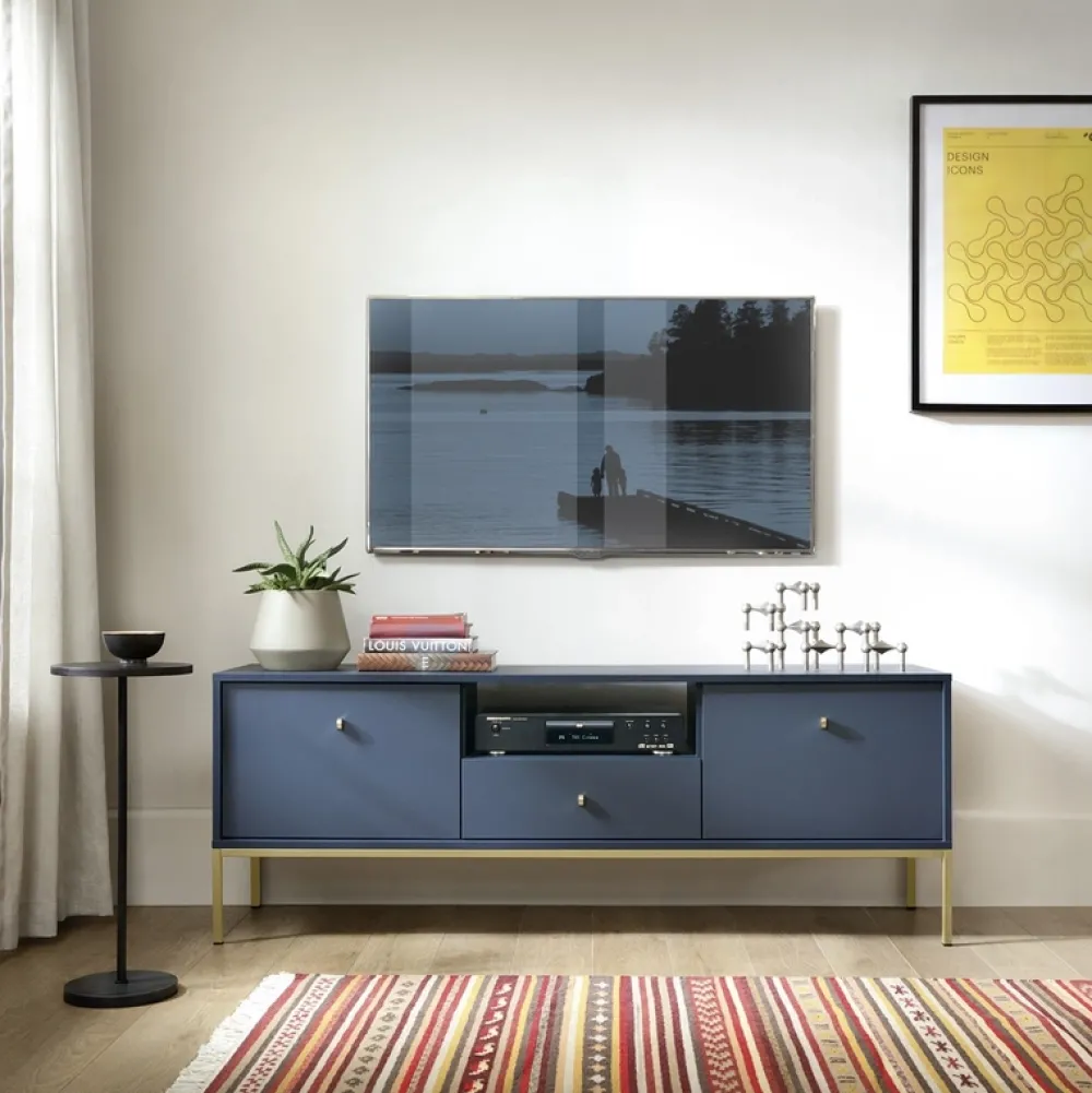 Szafki Rtv>PIASKI Szafka RTV nowoczesna na nóżkach MONTI granat złoty granatowy
