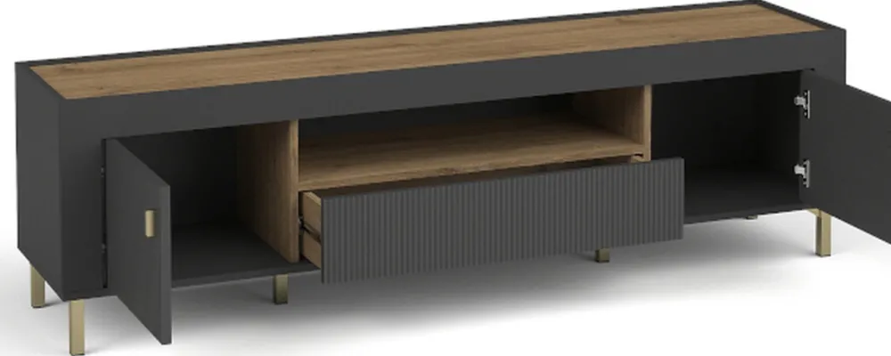 Zestawy Mebli Do Sypialni|Szafki Rtv>DOLMAR Szafka RTV pod telewizor z drzwiami i szufladą 177 cm MISTY czarny