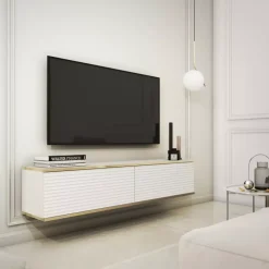 Zestawy Mebli Do Salonu|Szafki Rtv>PIASKI Szafka RTV w kolorze białym 135 cm MDF ORVIETO