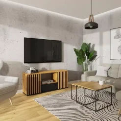 Zestawy Mebli Do Sypialni|Zestawy Mebli Do Salonu>Meblohand Szafka RTV z lamelami 140 cm NELGARI