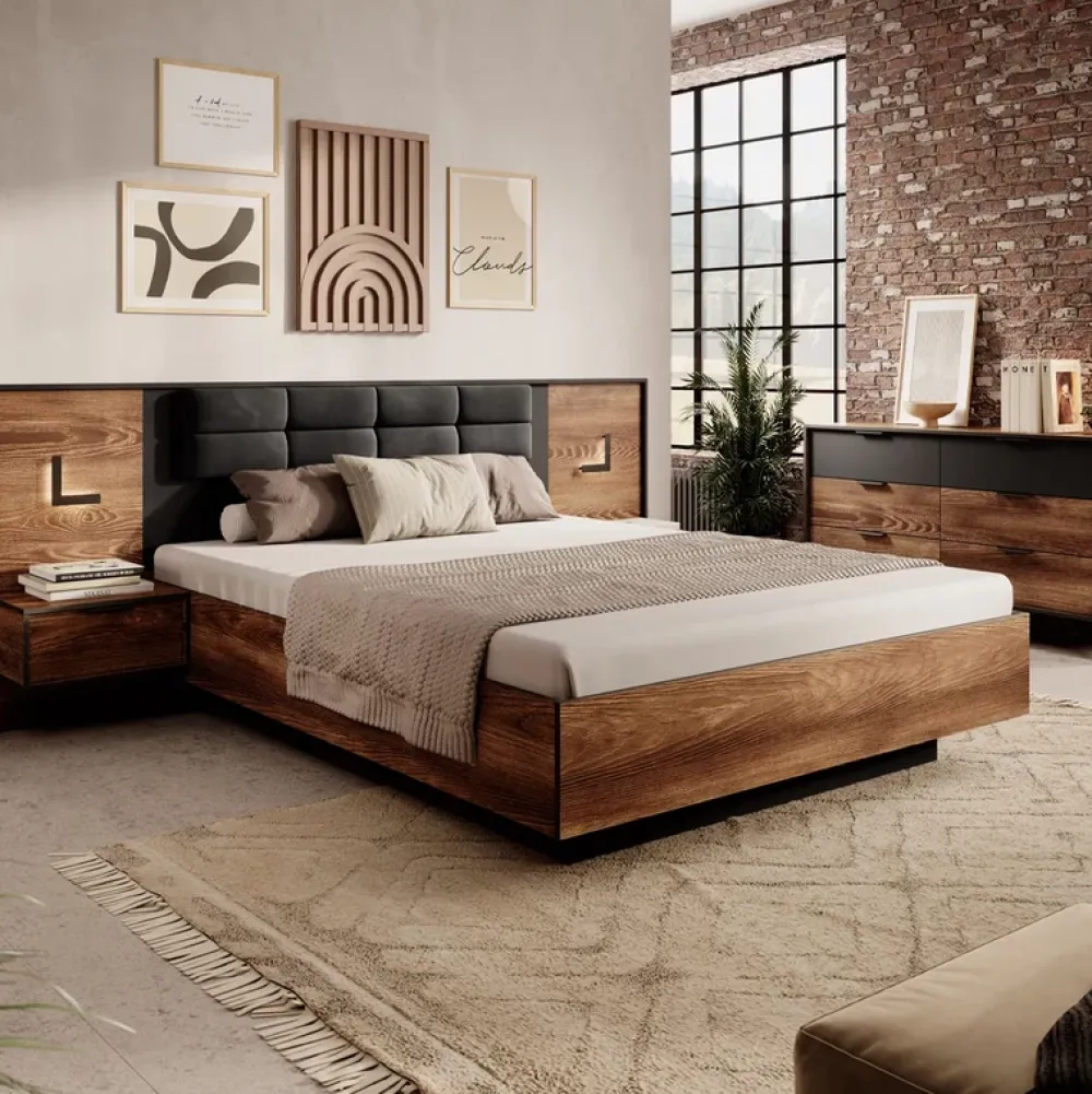 Meble Młodzieżowe|Zestawy Mebli Do Sypialni>LASKI Szafki nocne do sypialni MESSA kasztan antracyt