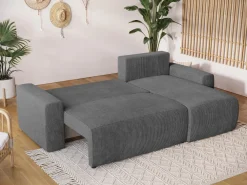 Meble Dla Dzieci|Meble Młodzieżowe>BROMARKT Szara kanapa narożna z funkcją spania i pojemnikiem PLUSH L sztruks