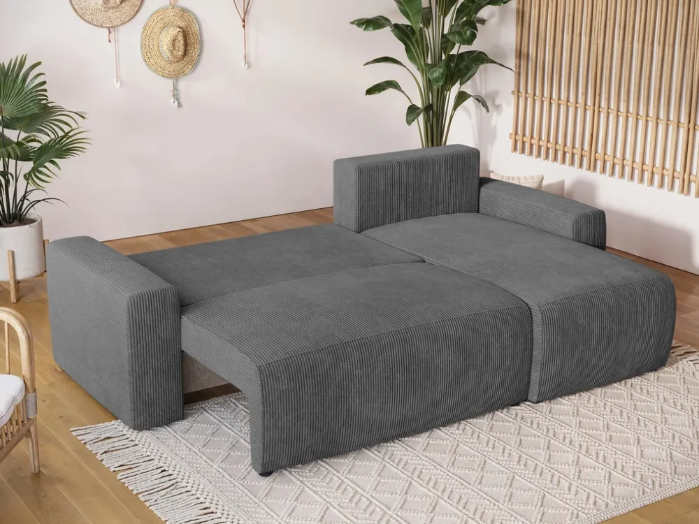 Meble Dla Dzieci|Meble Młodzieżowe>BROMARKT Szara kanapa narożna z funkcją spania i pojemnikiem PLUSH L sztruks