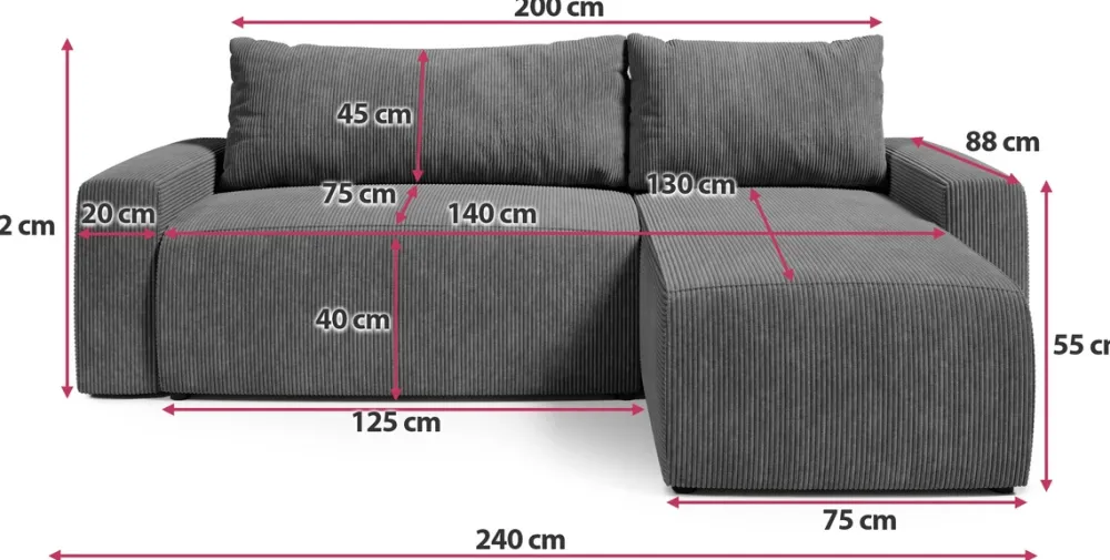 Meble Dla Dzieci|Meble Młodzieżowe>BROMARKT Szara kanapa narożna z funkcją spania i pojemnikiem PLUSH L sztruks